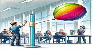 A vibrant classroom experiment showcasing a colorful balloon tied to a stand, perfect for interactive and engaging science fair ideas.