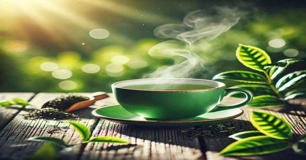 Green tea helping you lose weight with a healthy cup of green tea.